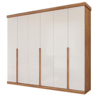 Imagem de Guarda Roupa Copacabana 6 Portas 6 Gavetas MDF - Panan, Cinamomo/Off W