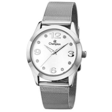 Imagem de Relógio CHAMPION feminino prata strass esteira CN29098Q