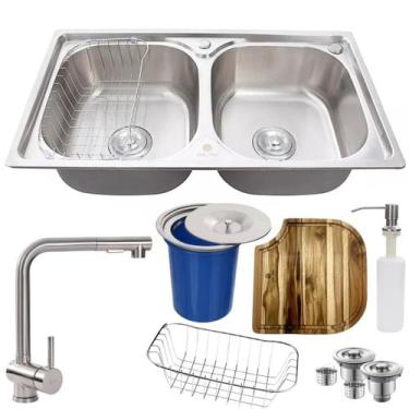 Imagem de Cuba Dupla Gourmet Inox304 + Kit Completo E Torneira Gourmet - Stillus