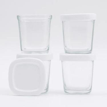 Imagem de Pote de Vidro para Armazenar Alimentos Infantis Petit Piá 150ML Branco Kit 4 Unidades Livre de BPA Compatível