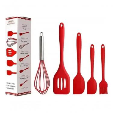 Imagem de Kit Utensílios de Cozinha Silicone Espátula Fuê Vermelho Resistente ao Calor Antiaderen...