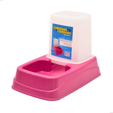 Imagem de Kit Comedouro e Bebedouro OEM Comedouro-Bebedouro Dupla Função para Cães e Gatos Plástico Rosa 1 kg 1 e 5 l 1 Unidade