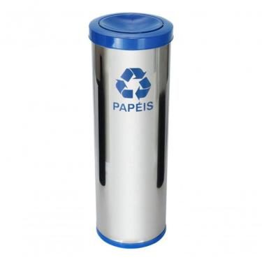 Imagem de Lixeira com Tampa Meia Esfera 50L em Aço Inox com Abertura Basculante para Coleta de Resíduos Azul