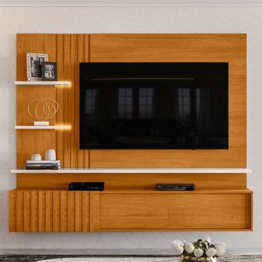 Imagem de Painel Para TV 65 Pol Com Bancada Suspensa LED Argos M07 Cinamomo Off White - Lyam Decor