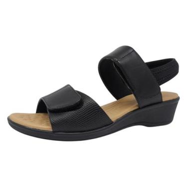 Imagem de Sandália Feminina Anabela Baixa Calce Fácil Leve Comfortflex, Preto, 3