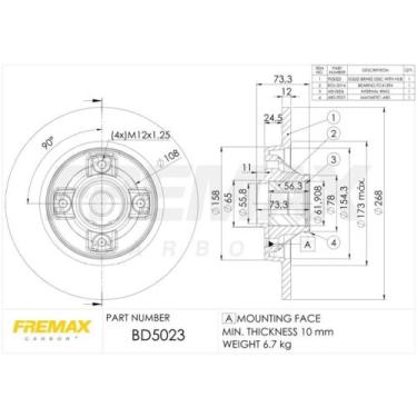 Imagem de Disco de freio Traseiro Citroen C4 Picasso 2009 a 2015 - FREMAX