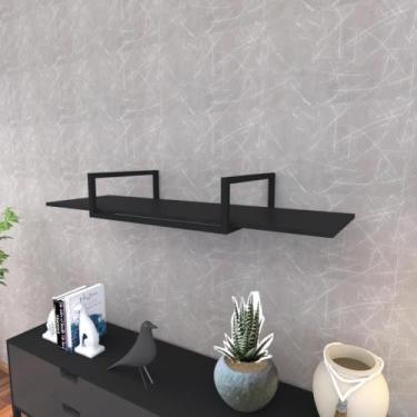 Imagem de Prateleira Industrial Suspensa Estante Parede Nicho Preta Cozinha Escr