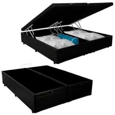 Imagem de Cama Box Baú Casal Bipartido Sintético Mega Cama Preto 138x188x45cm
