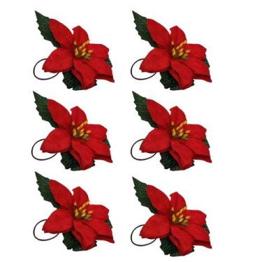 Imagem de Kit 6 Anéis Porta Guardanapo de Natal Anel Flor Natalina Cor:Vermelho 