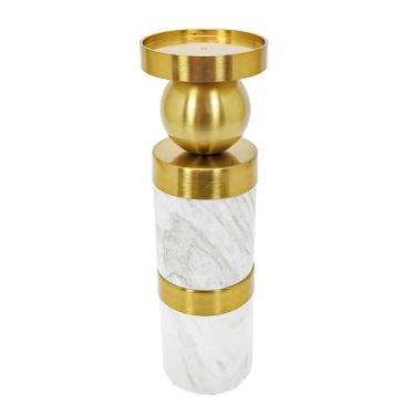 Imagem de Castiçal Decorativo Redondo Marmore Branco Metal Dourado - LUXdécor