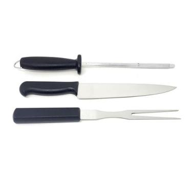 Imagem de Kit Churrasco Mundial Faca Garfo Chaira 7800-3CH Master Line 8'' Preto