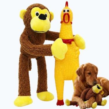 Imagem de Kit 2 Brinquedo Pet Pelucia Macaco Frango Galinha Grande 40cm Cão Cach