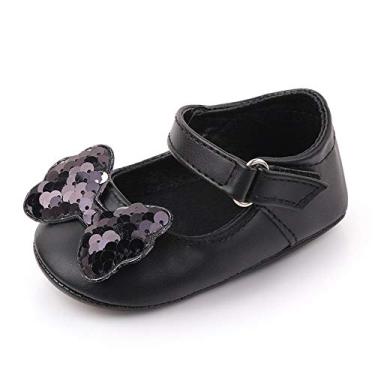 Imagem de OAISNIT Sapatos de bebê Mary Jane Sapatilhas antiderrapantes princesa vestido de casamento infantil menina macio leve sapatos de berço, A - Preto, 0-6 meses