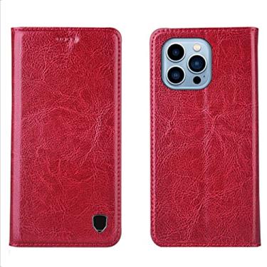 Imagem de LAHappyL Capa carteira para iPhone 13 Pro Max/13 Pro/13/13 Mini, capa flip de couro de vaca genuíno com função de suporte, fecho magnético, rosa, 13 de 6,1 polegadas