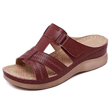 Imagem de Chinelos chinelos femininos sandálias de praia de verão para casa ao ar livre confortável com sola grossa antiderrapante chinelos abertos-vinho tinto_39