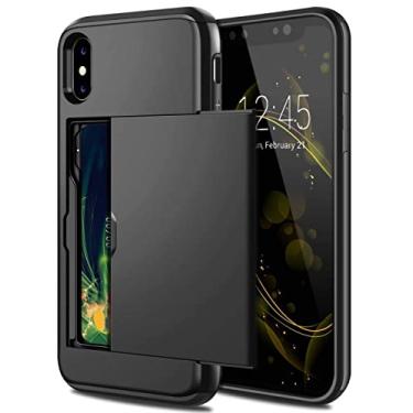 Imagem de Capa de telefone porta-cartão de moda flip para iphone x xs max xr 7 8 plus 6 6 s para samsung s9 s8 plus s7 s6 nota 9, preto, para galaxy s9 plus