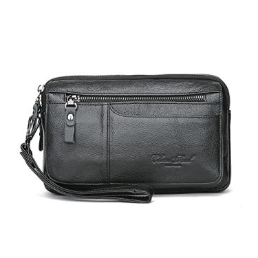 Imagem de Bolsa organizadora de couro masculina com compartimentos para proteção de cartão de crédito, G - preto, Without Card Slots
