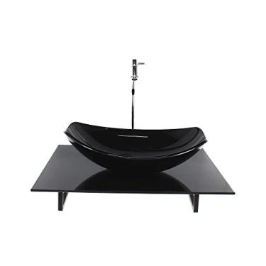 Imagem de KIT CUBA DE VIDRO OVAL CHANFRADA COM TAMPO 60CM PRETO FULL E SUPORTE PRETO