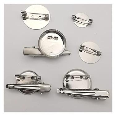 Imagem de Grampos de cabelo 20 pçs/lote 25mm ródio broche redondo base cabochão bandeja em branco com pino de trava segura traseira e clipe grampo DIY grampo de cabelo de joias (cor: branco, tamanho: 25mm)