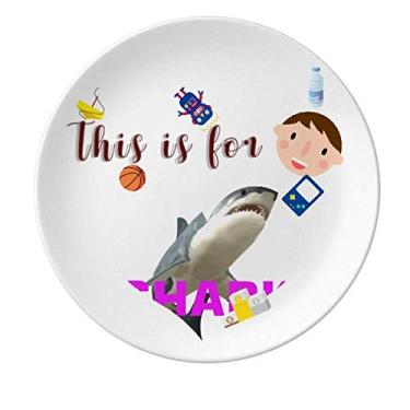 Imagem de Prato de porcelana feroz Shark Looked Words Prato redondo para jantar masculino