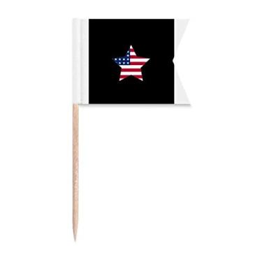 Imagem de Bandeiras de palito de dente com estrela de pentagrama americano para marcação de bolo de festa, prato de queijo