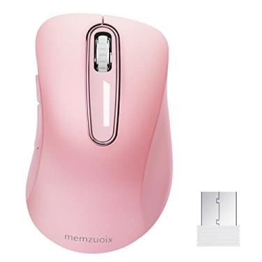 Imagem de Memzuoix Mouse sem fio 2.4G – Mouse óptico portátil com receptor USB, 1200 DPI, 5 botões (rosa) para notebook, PC, desktop, MacBook