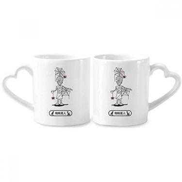 Imagem de Conjunto de canecas de porcelana para casais, Dia das Bruxas, da Mamãe Egito, Dia das Bruxas, da SpiderDevil Horus, com alça de coração
