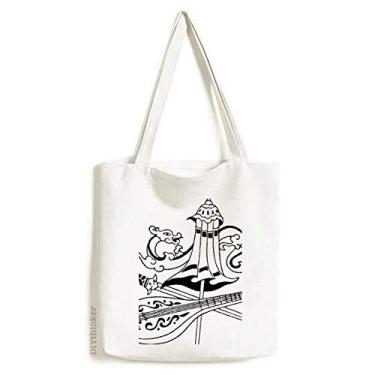 Imagem de Guarda-chuva chinês espada dragão desenho sacola sacola sacola sacola de compras casual bolsa bolsa de compras