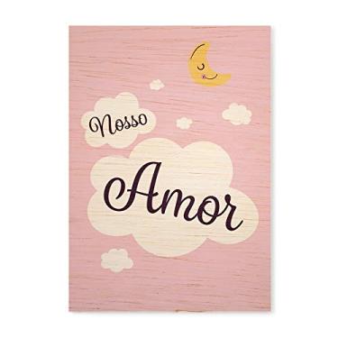 Imagem de Arte Maníacos Quadro Decorativo em Madeira Nosso Amor Fundo Rosa - 23x16,25cm