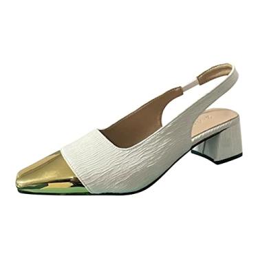 Imagem de Sandálias femininas de salto anabela bico fino combinando de cores simples sandálias elásticas confortáveis e elásticas, Branco, 7