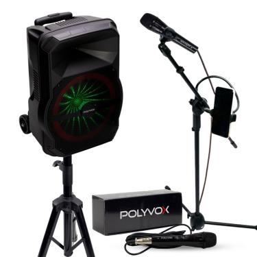 Imagem de Kit Show Polyvox com Caixa Amplificada XC-715T + Tripé para Caixa + Microfone com Fio + Pedestal para Microfone 