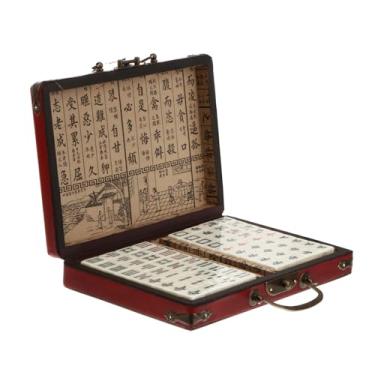 Imagem de Toyvian peças de mahjong mesa de mahjong adereços de jogo mahjong chinês portátil mahjong chinês padrão antigo mini Antiguidade tabuleiro de damas ladrilhos de mahjong viagem definir Bambu