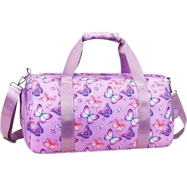 Imagem de Bolsa de viagem de ginástica para meninas – Bolsa esportiva de ginástica com compartimento para sapatos e bolso molhado, bolsa de viagem de unicórnio para crianças, adolescentes, festa do pijama,