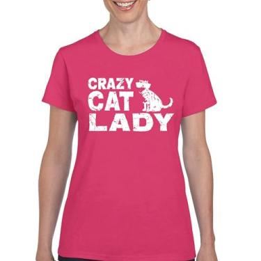 Imagem de Camiseta Crazy Cat Lady Funny Kitten Lover Pet Friendly Mom Feline Queen Meowy Cats Humor Mama Sarcástica Camiseta feminina, Rosa choque, 3G