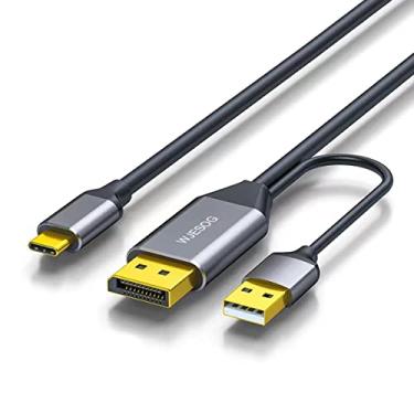 Imagem de WJESOG Cabo DisplayPort para USB C de 2 m 4K a 60Hz com adaptador de cabo USB, conversor DP macho para tipo-C macho suporta toque com Nreal Air VR, MacBook Pro/Air 2020/2018, iPad Pro/Air, XPS