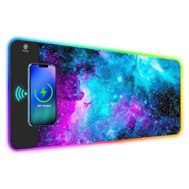 Imagem de ToLuLu Mouse pad de carregamento sem fio RGB para jogos, 5/7,5/10/15 W, 10 modos de luz, mouse pad de LED, tapete de teclado de computador, mousepad, 800 x 300 x 4 mm, tapete de mesa grande estendido