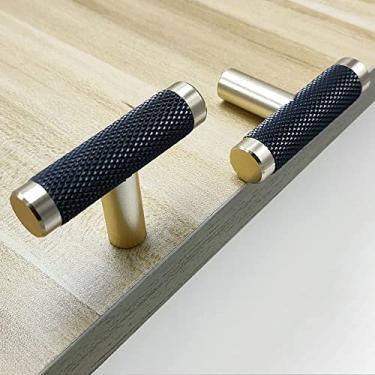 Imagem de Guoharda Pacote com 10 puxadores de gabinete T serrilhado de 5 cm puxador em T de alumínio dourado e acabamento de oxidação preto com padrão de diamante de 5 cm de comprimento