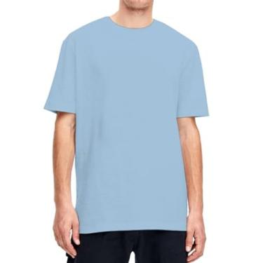 Imagem de Camiseta de manga curta gola redonda algodão puro casual manga curta, Azul bebê, M