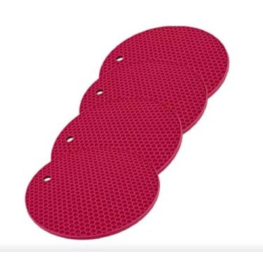 Imagem de Kit 4 Unidades Descanso De Panela De Silicone Redondo Colors Para Panelas Quentes Resistente Flexível Descanso E Pegador De Panela Redondo Multiuso Versátil 17x17x0,3cm (cada)(VERMELHO) MELLUZ