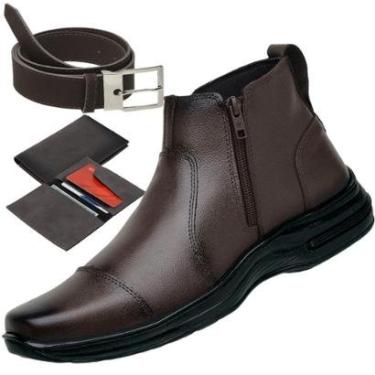 Imagem de Botina de couro com fechamento ziper, com carteira + cinto, sapato com sola de borracha.-Masculino