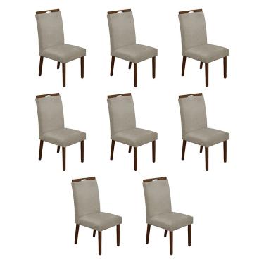 Imagem de Kit 8 Cadeiras De Jantar Madeira Maciça Natural Premium Heloísa Linho Bege
