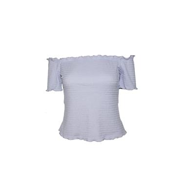 Imagem de Camiseta feminina com acabamento de alface vazada, Lilás, M