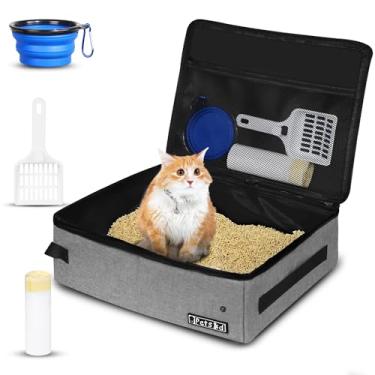 Imagem de Petskd Caixa de areia de viagem para gatos com tampa 19,7 x 15 x 15 x 6, caixa de areia móvel portátil para gatos médios e grandes, caixa de areia de gatinho à prova de vazamento para viagens de