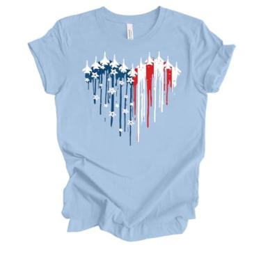 Imagem de Trenz Shirt Company Camiseta feminina de manga curta com bandeira de coração dos EUA América, Azul bebê, XGG