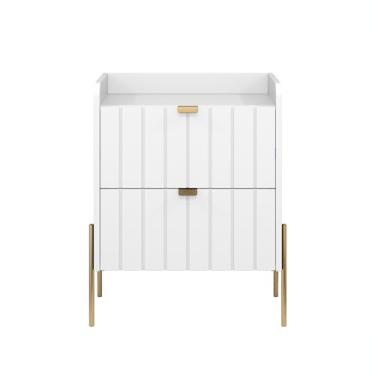 Imagem de Mesa de Cabeceira Canto Lateral De Cama Quarto Moriah 45cm Branco e Pés Dourado