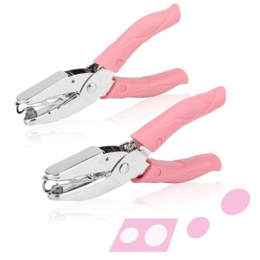 Imagem de Rongon Conjunto de perfuradores de papel de furo único, ferramentas de perfuração de furo portátil, círculo pequeno de 1/40.6 cm e círculo médio de 1/20.3 cm, furador de um furo com cabo macio para