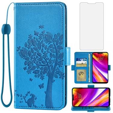 Imagem de Asuwish Capa carteira compatível com LG G7 ThinQ e protetor de tela de vidro temperado flip porta-cartão capa para celular LGG7 One G 7 Plus LG7 Fit LG7ThinQ 7G Thin Q G7+ G7thinq LGG7thinq Men Blue