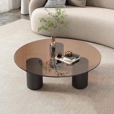 Imagem de Mesas de centro redondas modernas, mesas de centro vintage de vidro transparente temperado, fácil de montar e limpar, para sala de estar e varanda