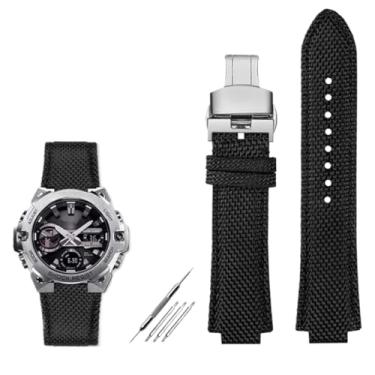Imagem de waillynice Pulseira de relógio inferior de lona de nylon para Casio Edifice Series GST-B400 EFB-680 ECB-10D 26 x 14 pulseira (preto prata)