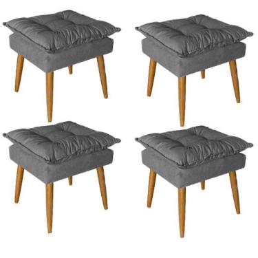 Imagem de Kit 04 Puff Puf Banqueta Opala Para Quarto Sala Recepção Suede Cinza -
